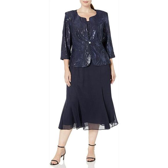 Alex Evenings Navy Dress Set Sz 20W - Picture 1 of 9